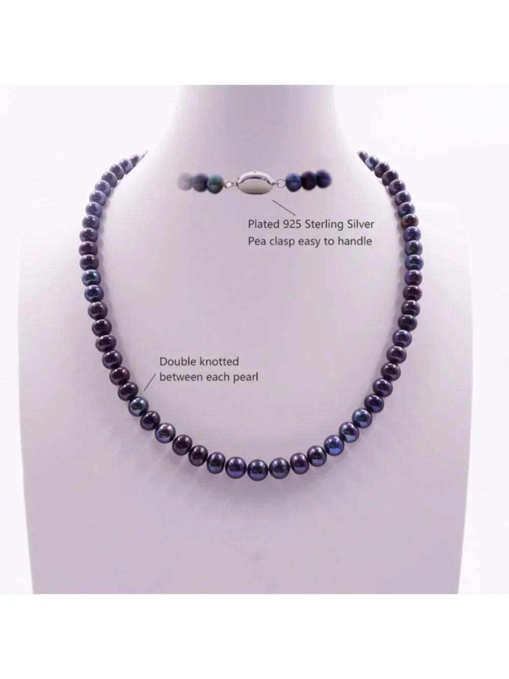 Dainty Black Freshwater Pearl Necklace for Women | Sterling Silver Clasp - Picture 4 of 6